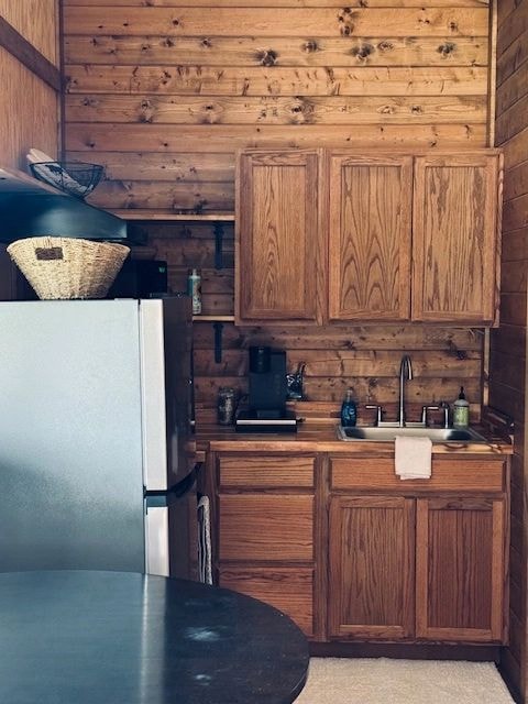 Cabin kitchen with wood paneling